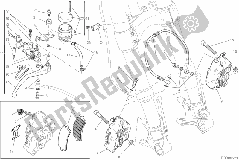 Alle onderdelen voor de Voorremsysteem van de Ducati Monster 1200 R USA 2016